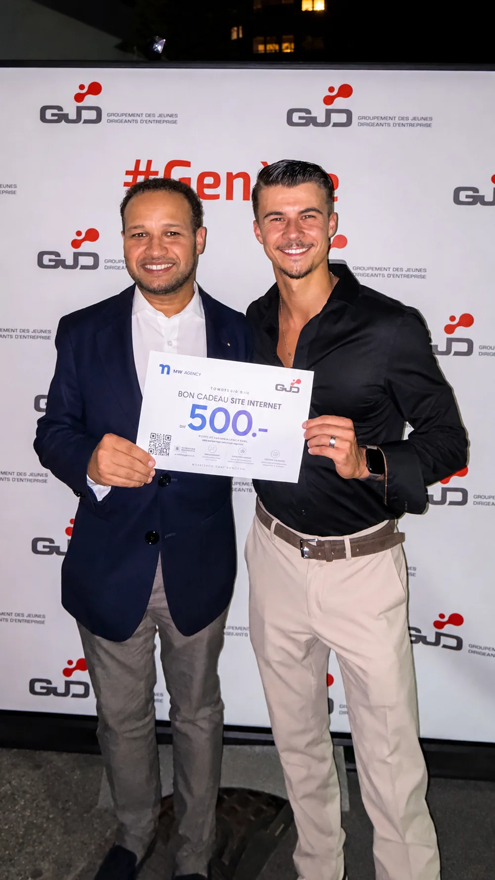 Remise du bon de CHF 500.– offert par MW Agency lors du Congrès GJD Suisse 2026 à Genève